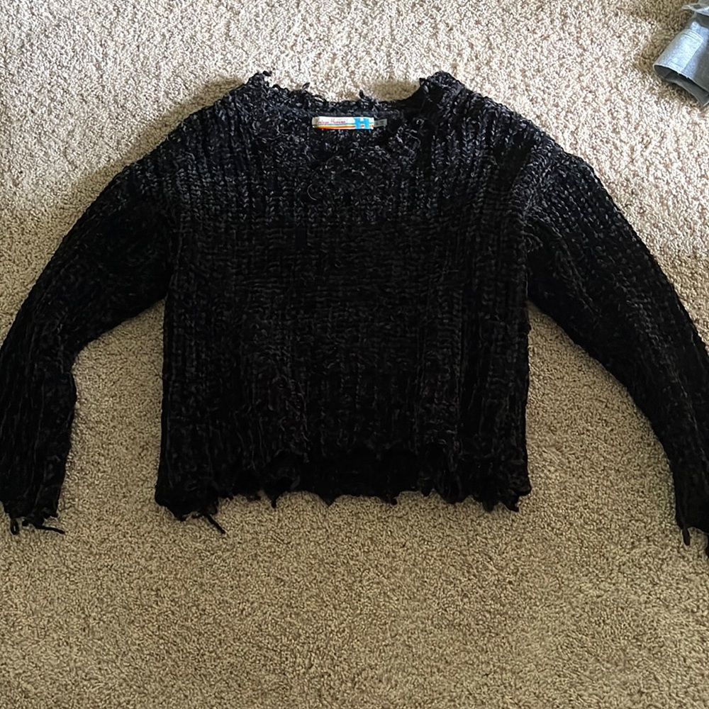 Black distressed cropped sweater
